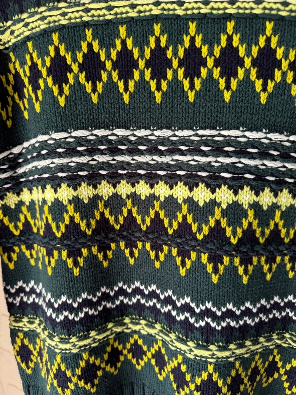 Talbots Green Diamond Fair Isle Crewneck Nordic Pullover Sweater medium NEW